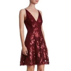 Dress the population sold out Morgan Sequin Lace Fit Flare Dress burgundy red